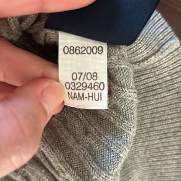 Tommy Hilfiger Cotton + Cashmere grey V neck sweater Cable knit Light Academia - Picture 3 of 9